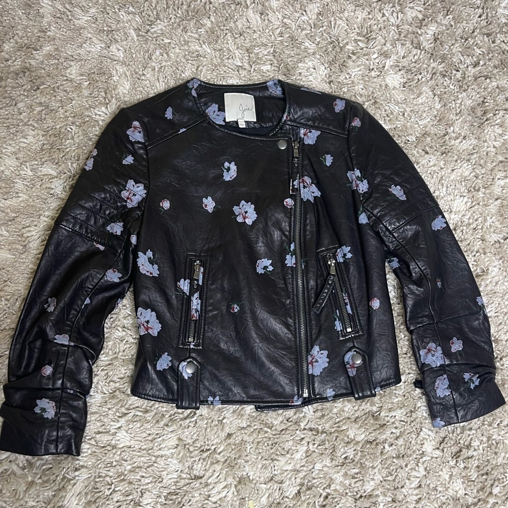 NWOT Joie Thisbe Moto Black Floral Lamb Leather Jacket Size XS - Picture 7 of 16